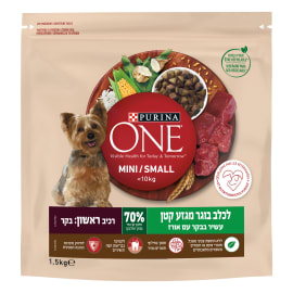<!--begin:cleartext-->₪ ONE בקר לכלב מיני פורינה 1.5 ק''ג ב- 49.90₪ במקום 59.90 3.99 ש''ח ל- 100 גרם<!--end:cleartext-->