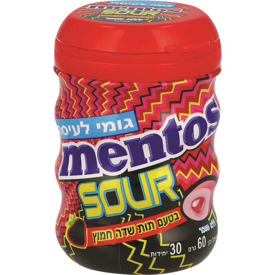 מנטוס מסטיק חמוץ בטעם תות בקבוק מעוגל
