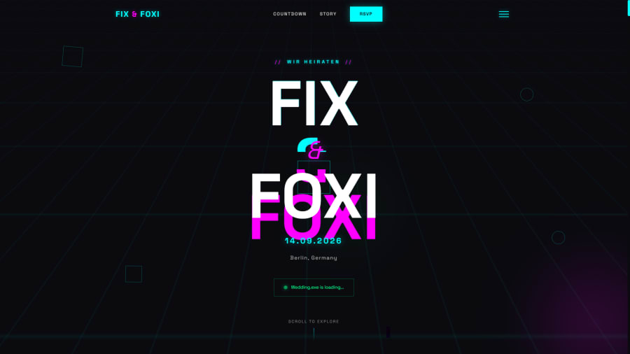 Neon Theme Hochzeitswebsite