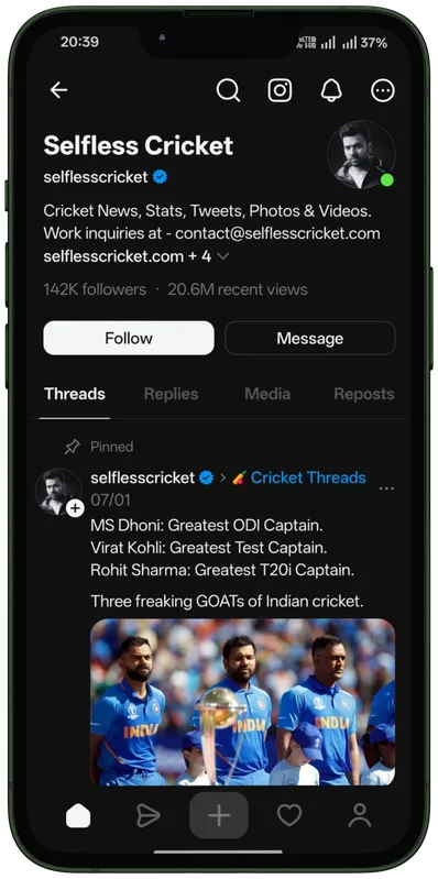 Selfless Cricket on Threads