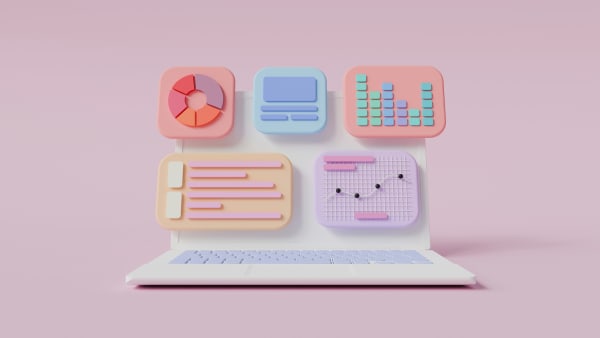 A laptop with a lot of charts on the screen