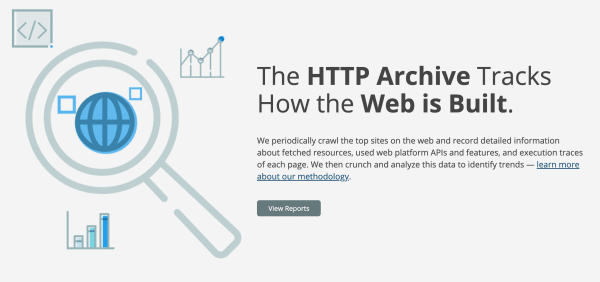 The HTTP Archive Tracks How the Web is Built. We periodically crawl the top sites on the web and record detailed information about fetched resources, used web platform APIs and features, and execution traces of each page. We then crunch and analyze this data to identify trends.