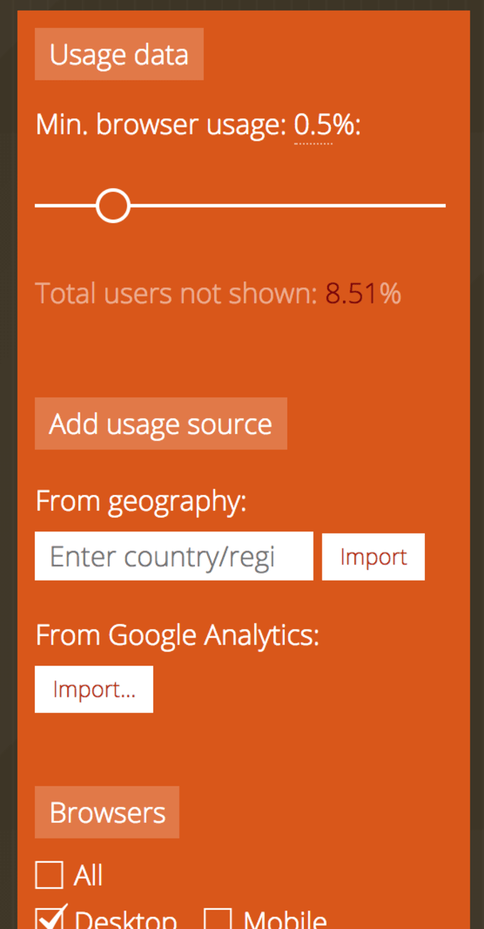 Close-up screenshot of sidebar with Import button for Google Analytics