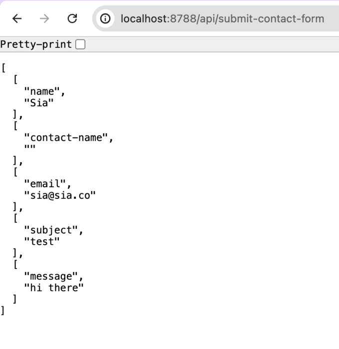 An array of key-value array pairs from the contact form