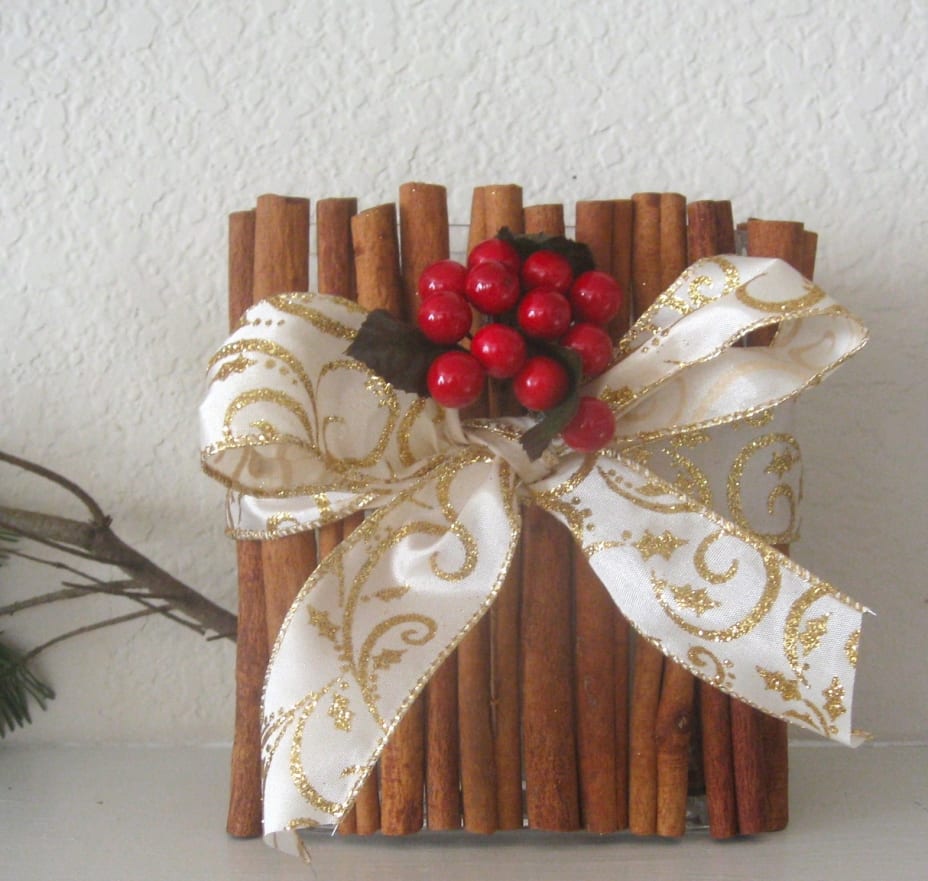 Cinnamon stick candle holder