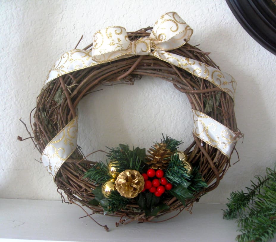 Wooden wreath with ribbon