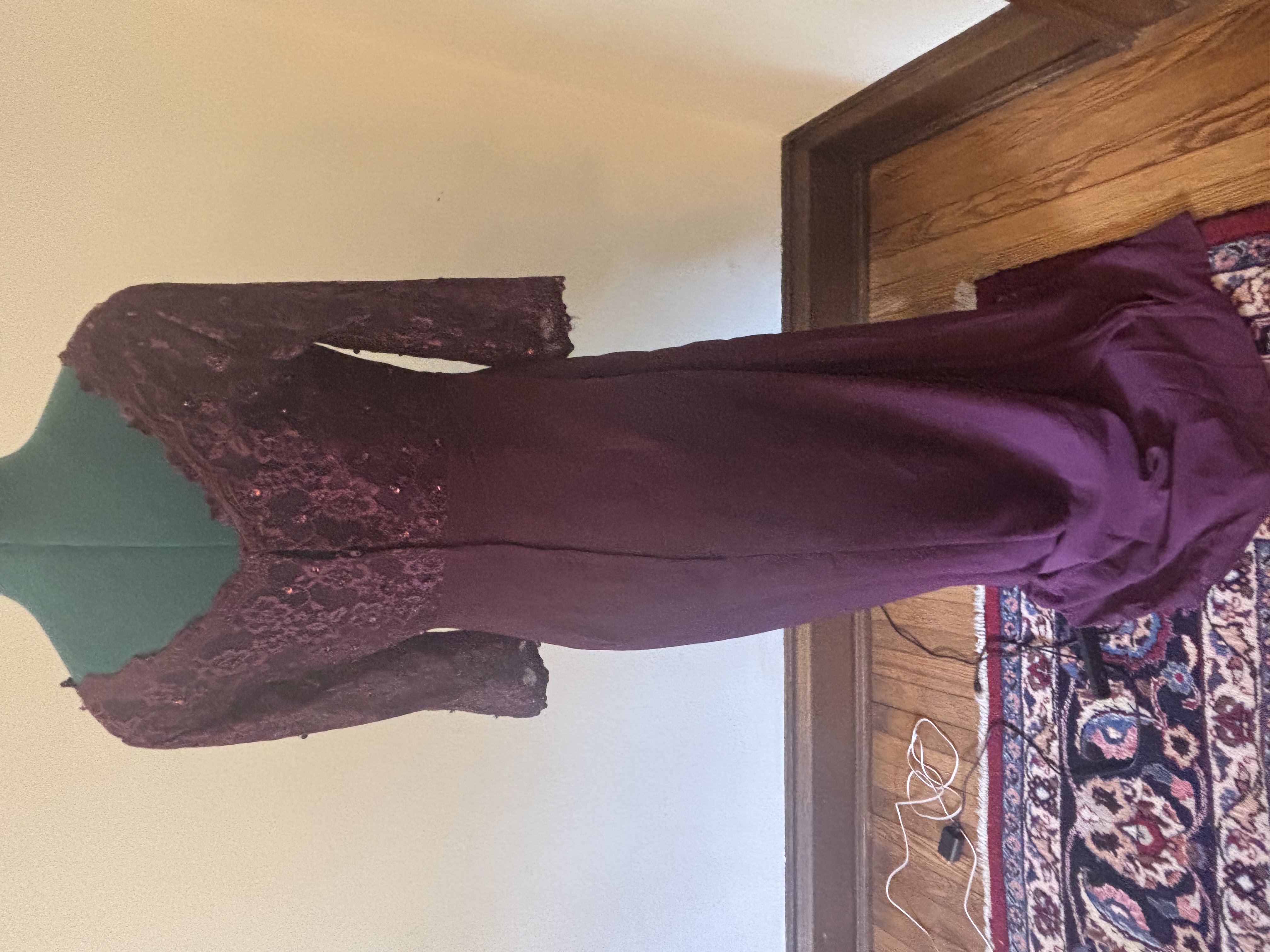 Elegant Lace Burgundy Evening Gown