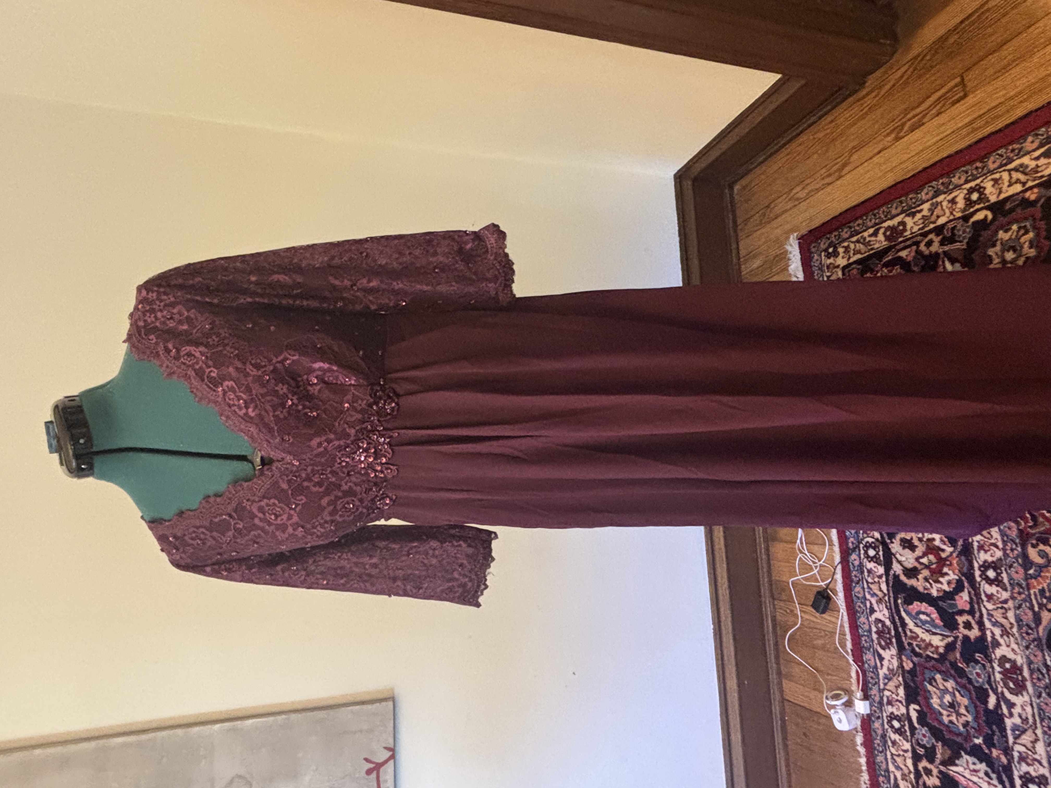 Elegant Lace Burgundy Evening Gown