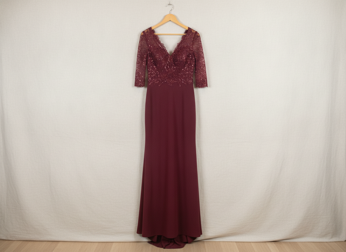 Elegant Lace Burgundy Evening Gown