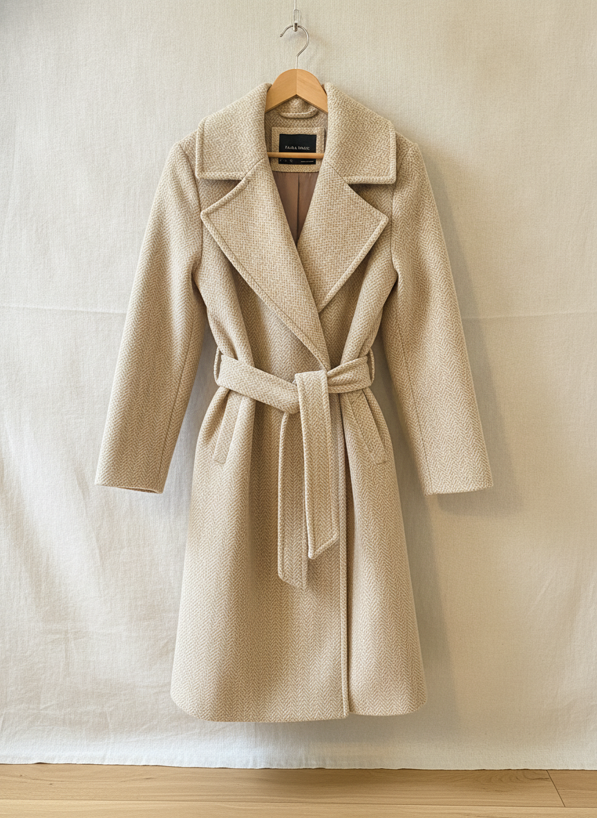 Zara Basic Chic Belted Wrap Coat - Studio Shot