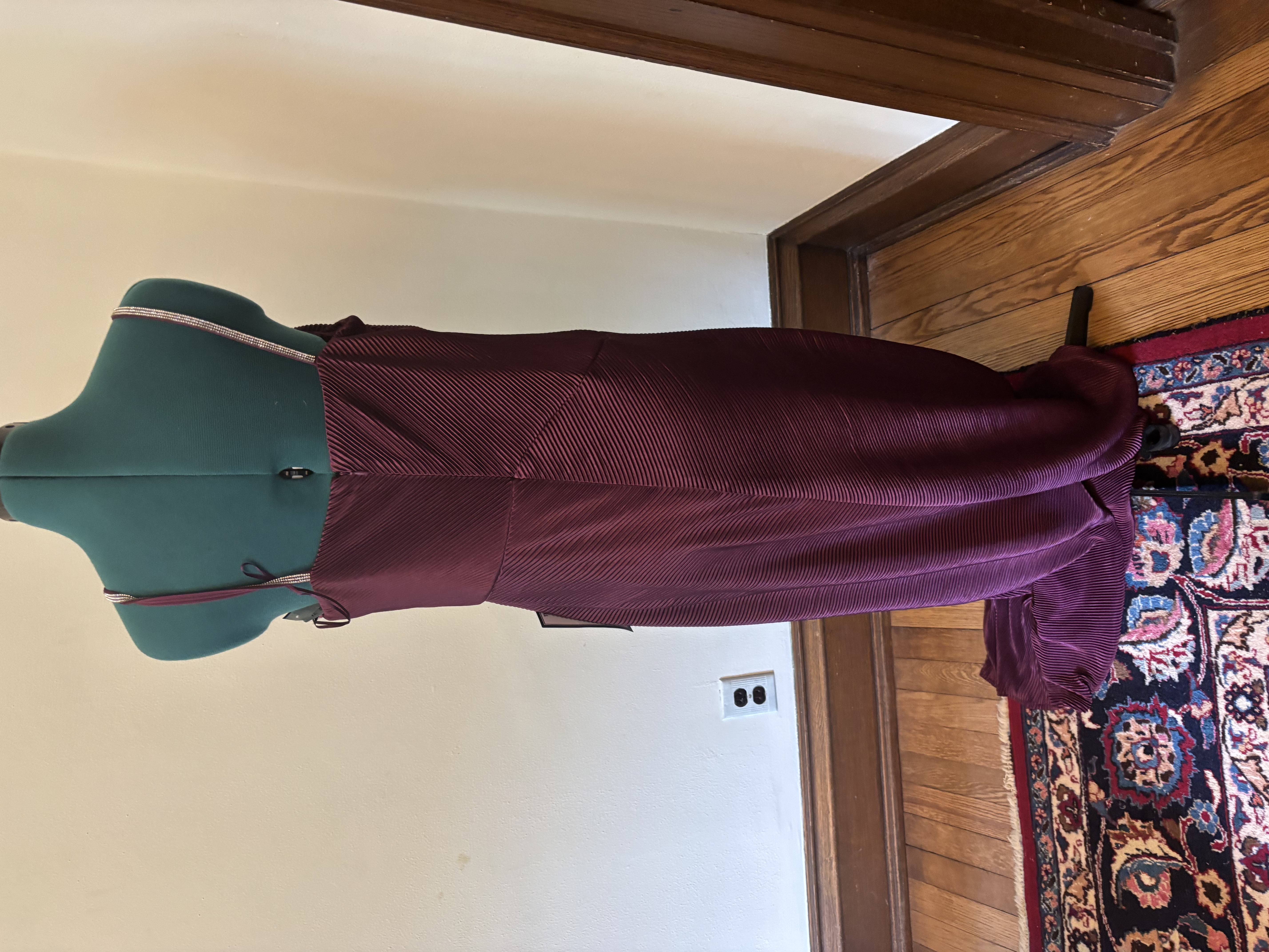 Nightway Burgundy Pleated Evening Gown