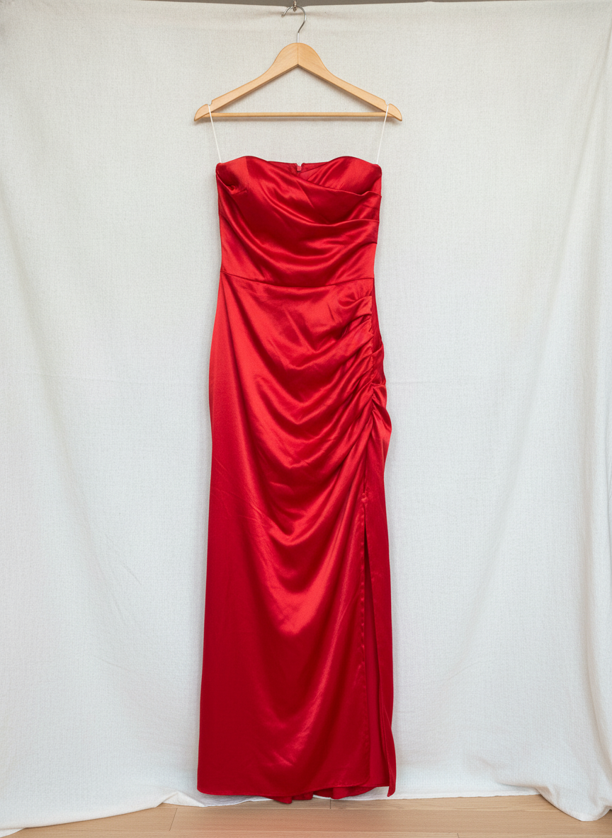 Red Strapless Elegant Gown - Studio Shot