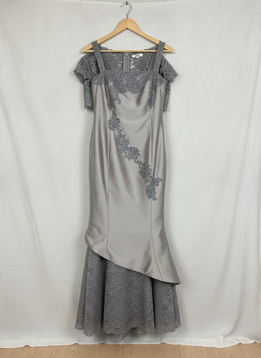 Silver Lace Embellished Gown & Bolero - Studio Shot