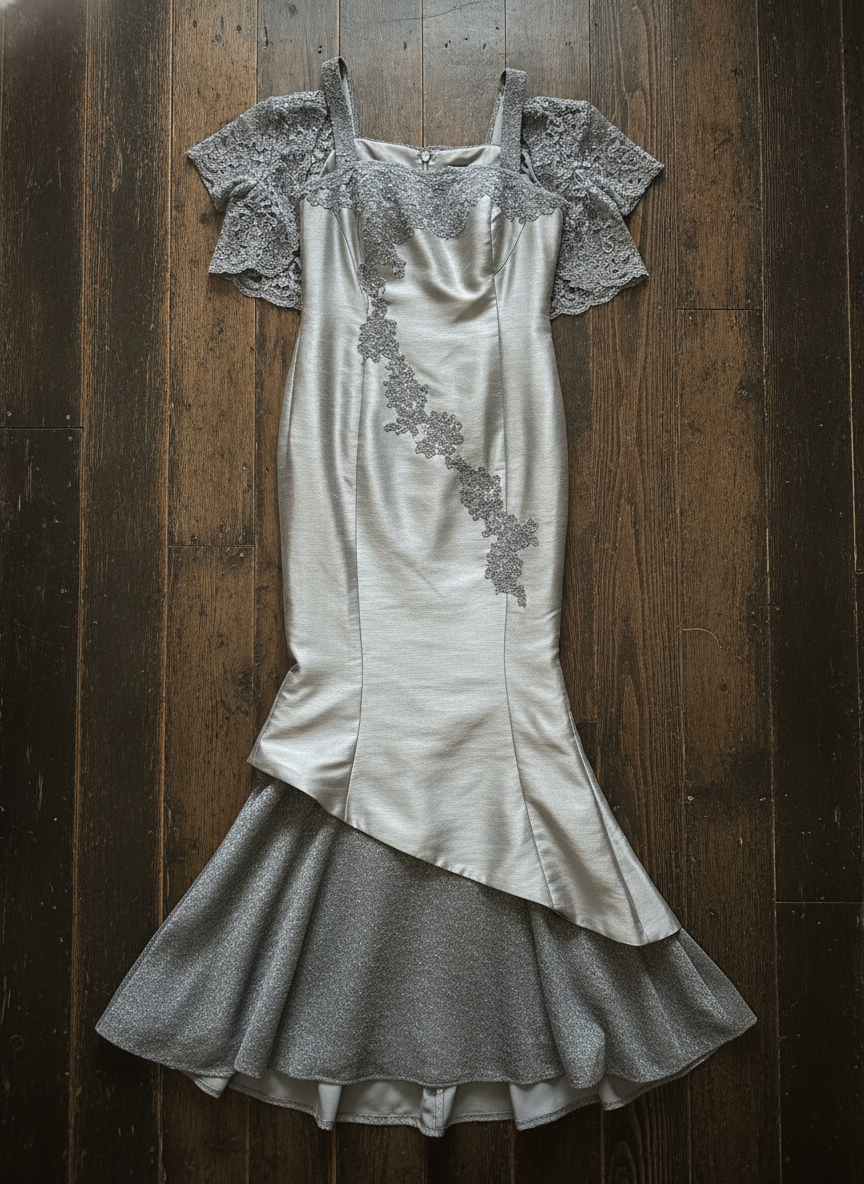 Silver Lace Embellished Gown & Bolero - Styled Flat-Lay