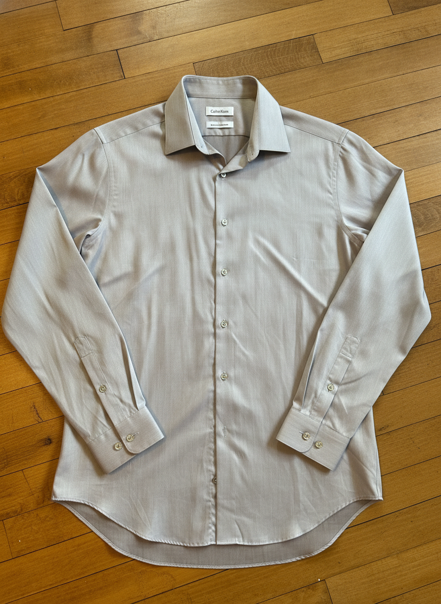 Calvin Klein Men's Slim Fit Grey Shirt - Styled Flat-Lay