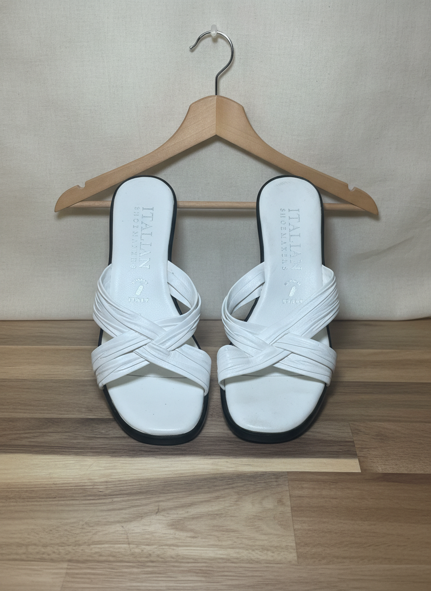 Italian Shoemakers Elegant White Sandals - Studio Shot