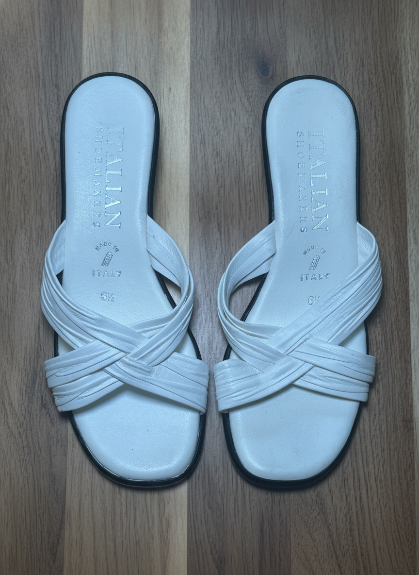 Italian Shoemakers Elegant White Sandals - Styled Flat-Lay
