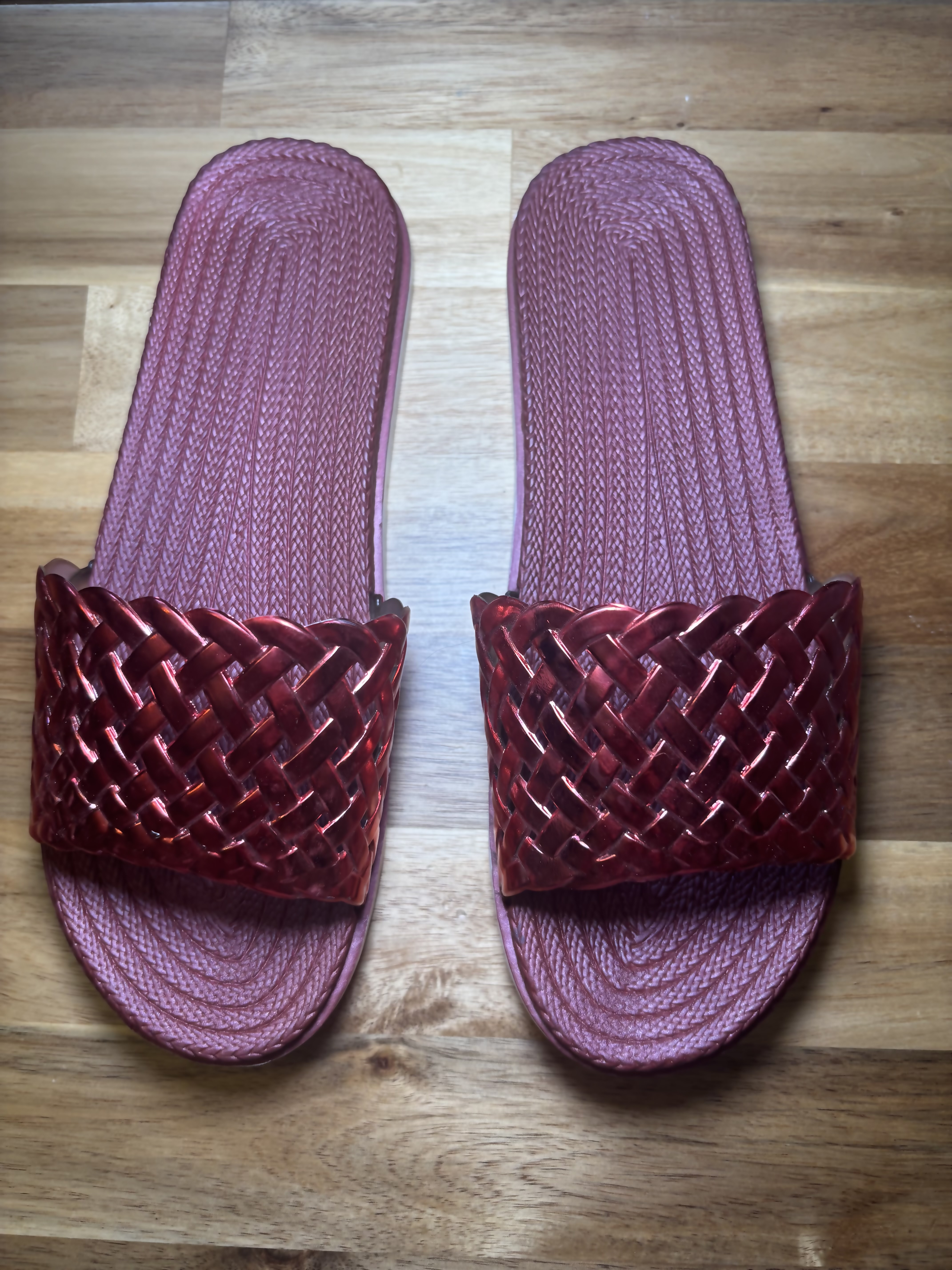 Unknown Designer Woven Red Slides