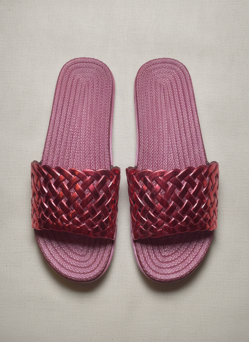 Unknown Designer Woven Red Slides - Studio Shot