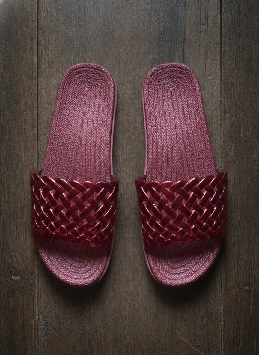 Unknown Designer Woven Red Slides - Styled Flat-Lay