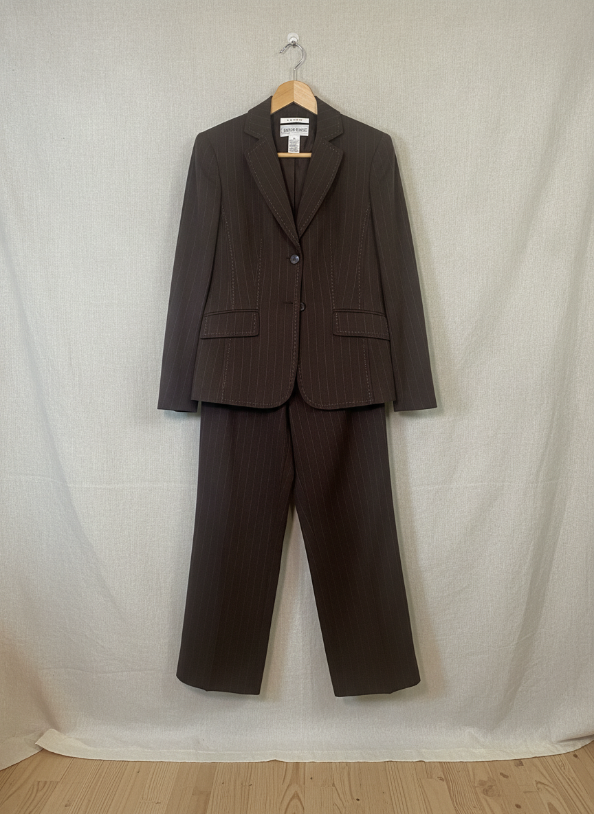 Jones Wear Pinstripe Brown Suit - Studio Shot