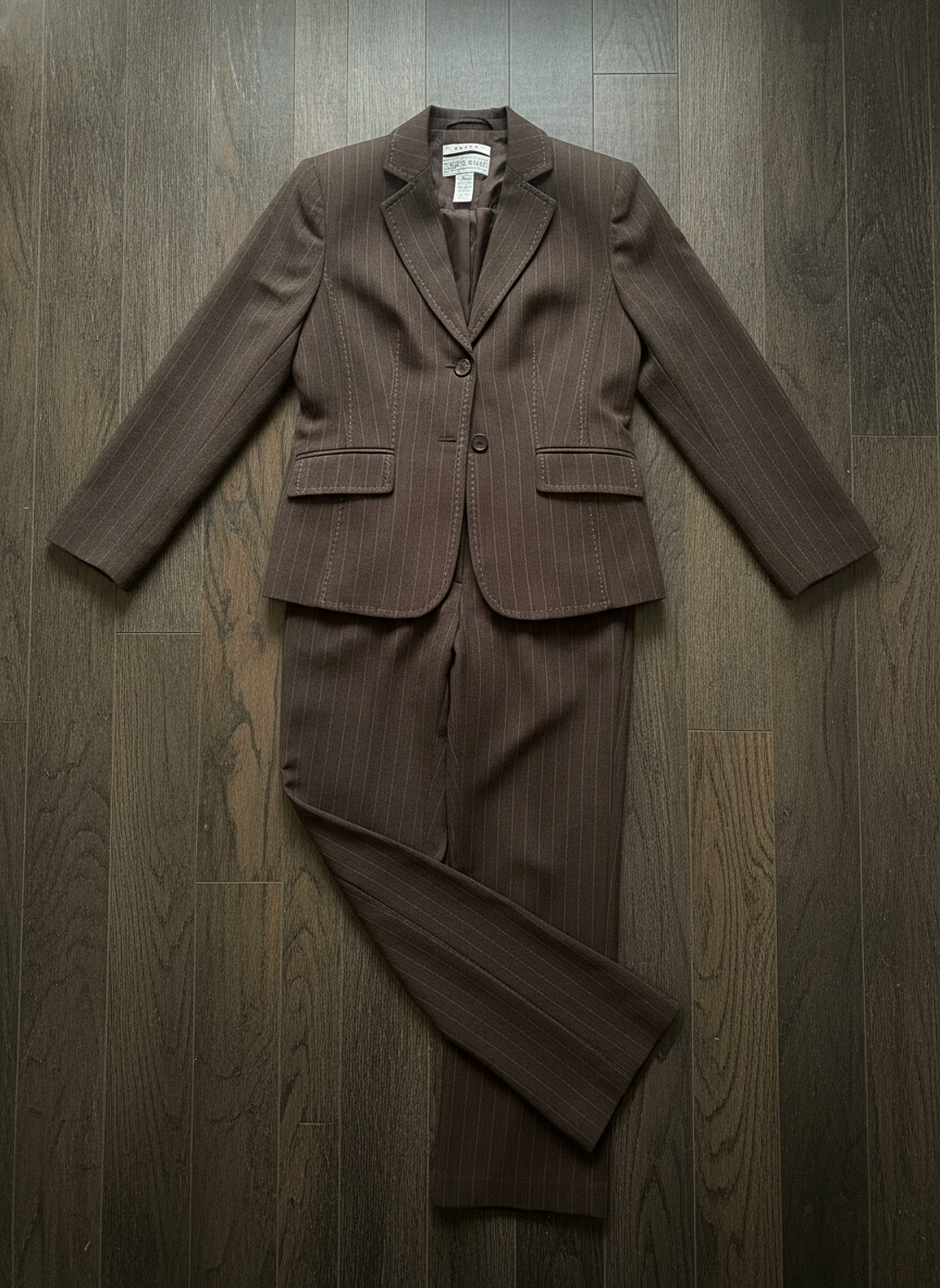 Jones Wear Pinstripe Brown Suit - Styled Flat-Lay