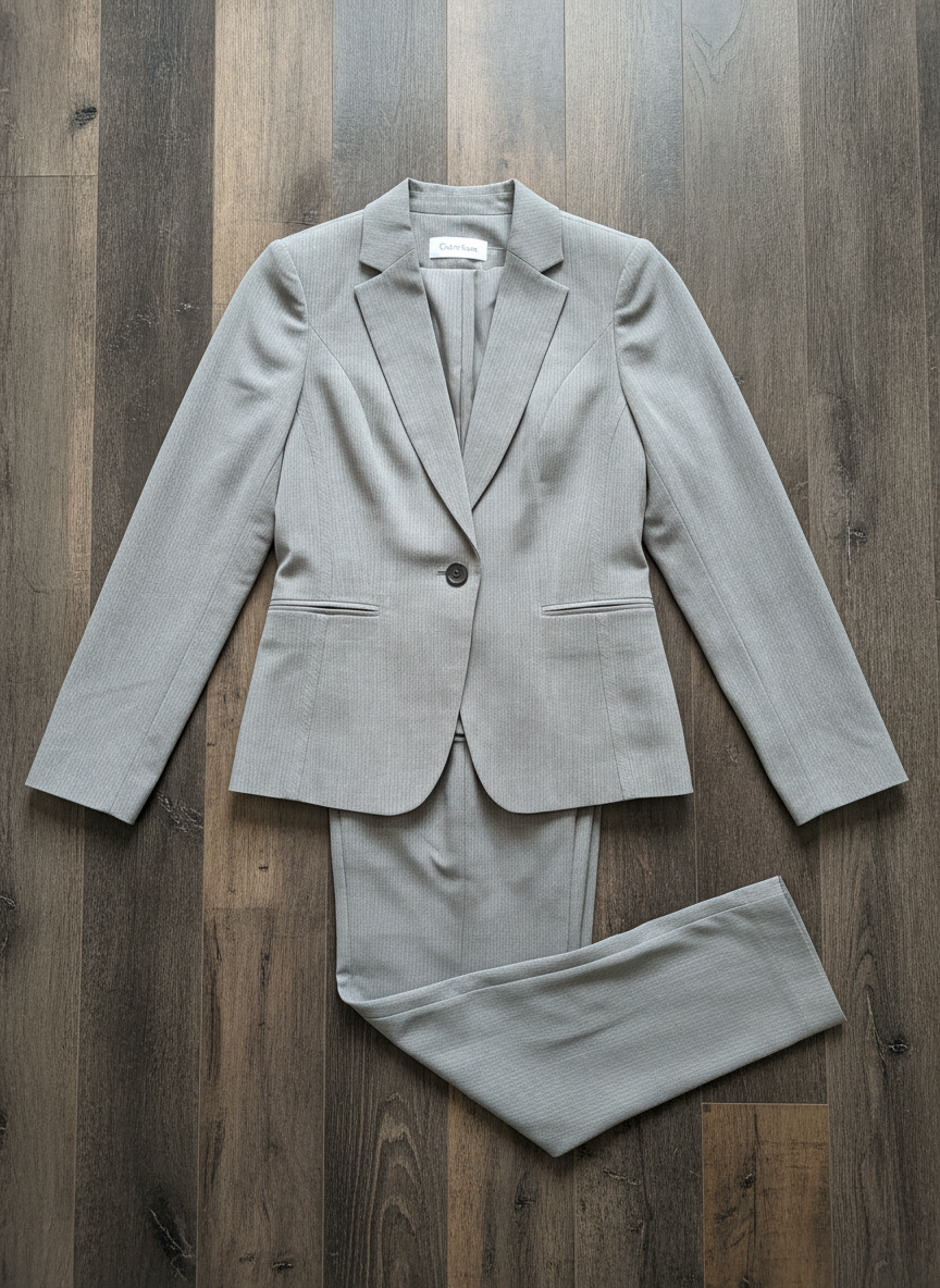 Calvin Klein Grey Pinstripe Blazer - Styled Flat-Lay