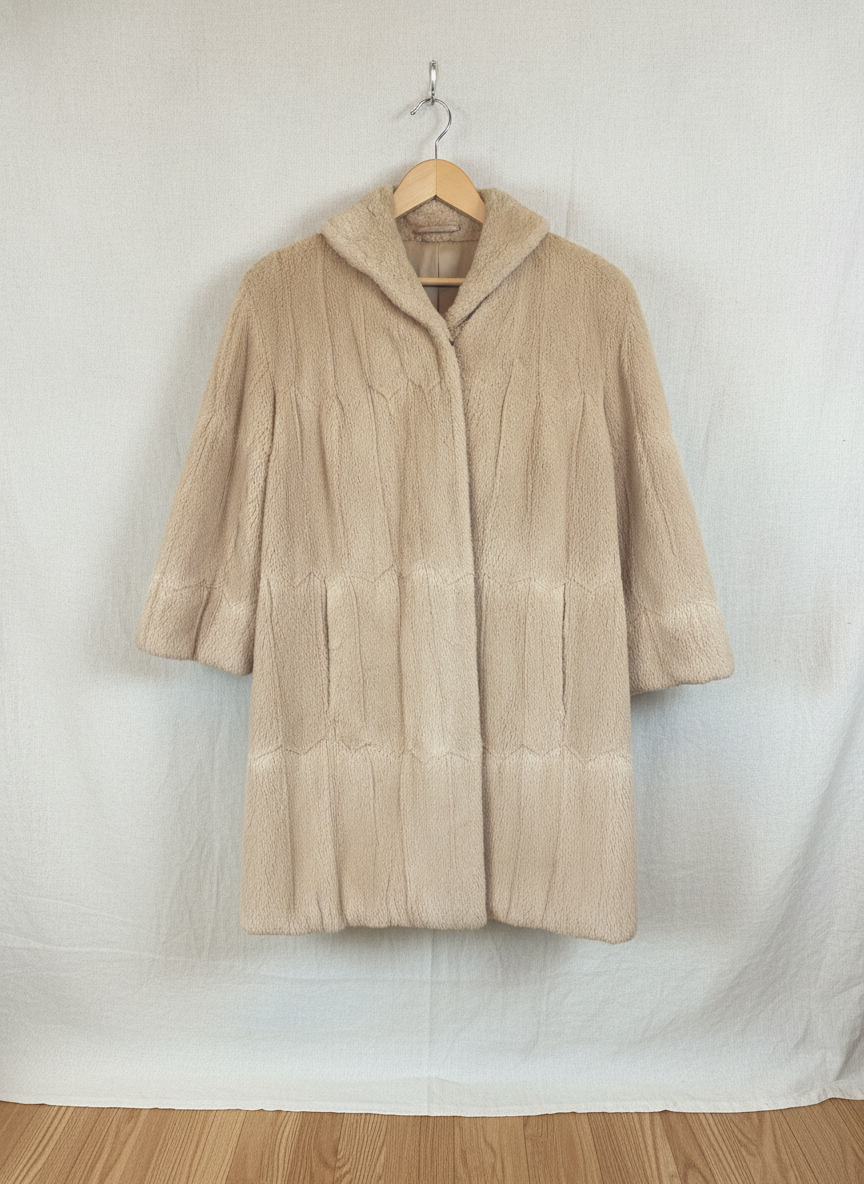 Vintage Chic Beige Fur Coat - Studio Shot
