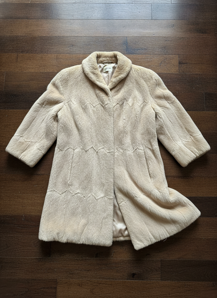 Vintage Chic Beige Fur Coat - Styled Flat-Lay