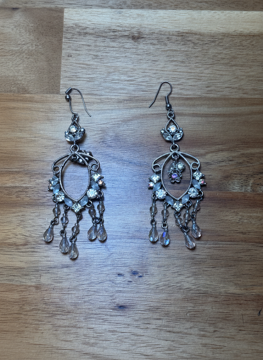 Vintage Crystal Drop Earrings - Styled Flat-Lay