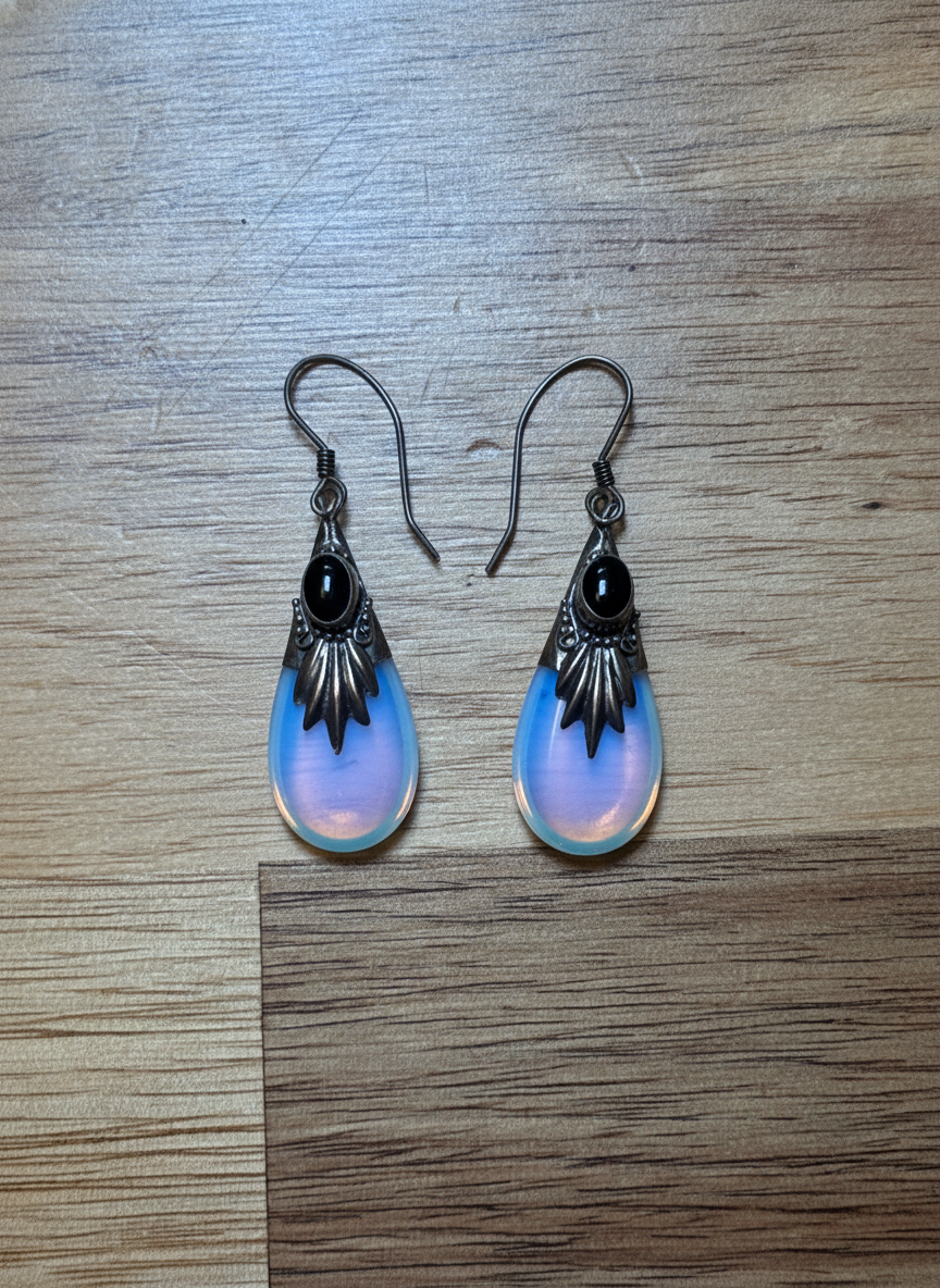 Opalescent Teardrop Earrings - Styled Flat-Lay