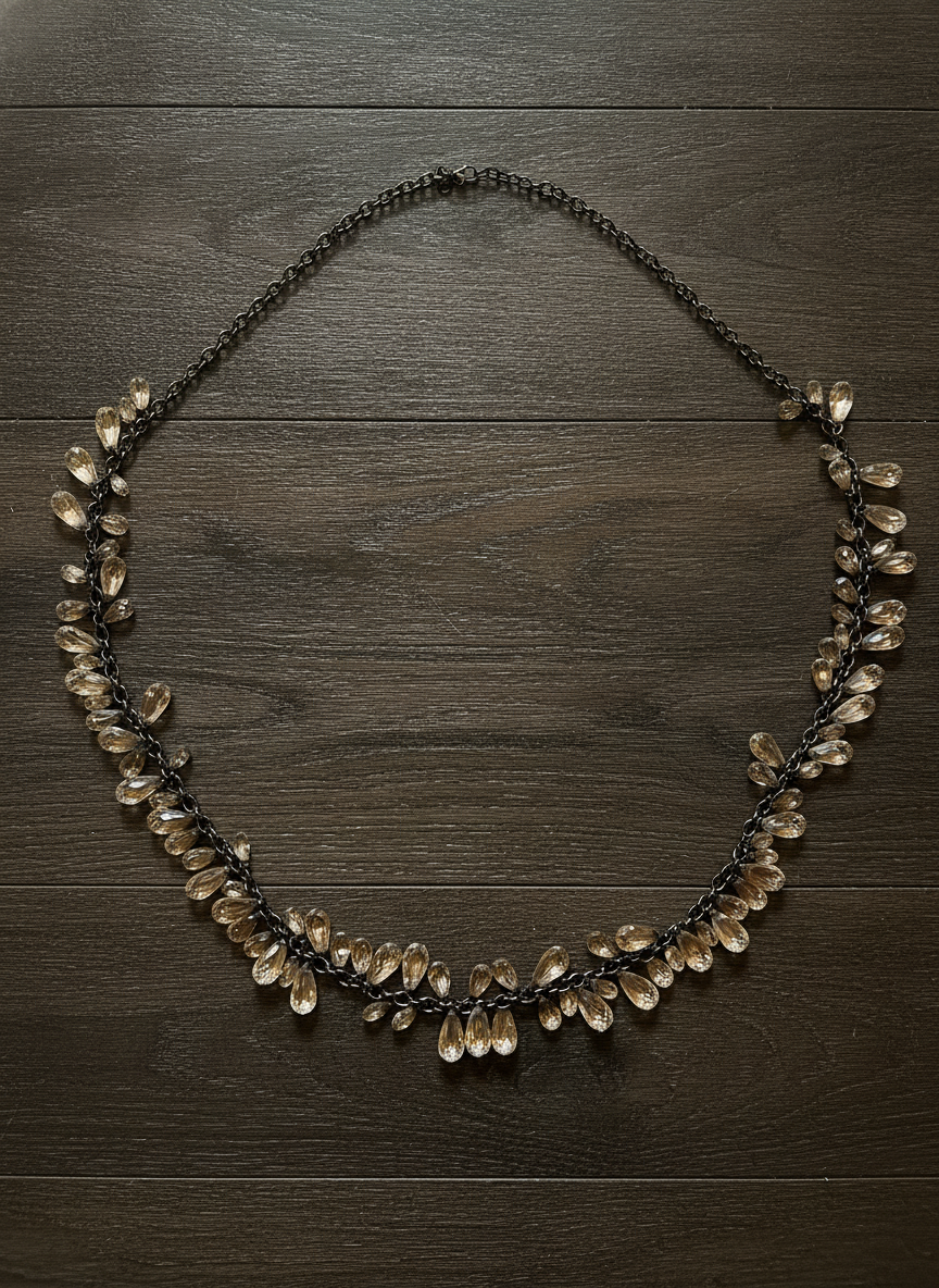 MISA Los Angeles Crystal Drop Necklace - Styled Flat-Lay