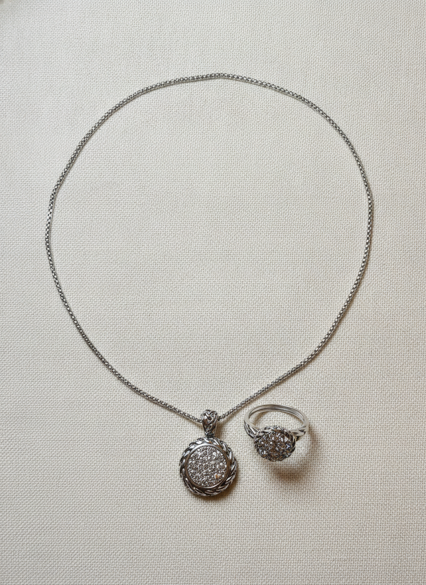 Genevive Silver Pendant and Ring Set