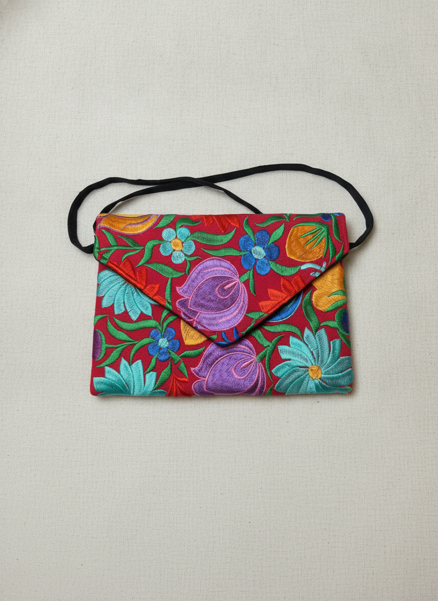 Artisan Embroidered Floral Clutch And Bracelet Set