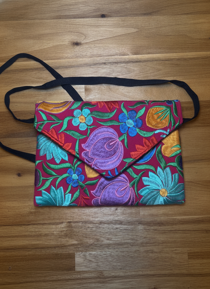 Artisan Embroidered Floral Clutch - Styled Flat-Lay