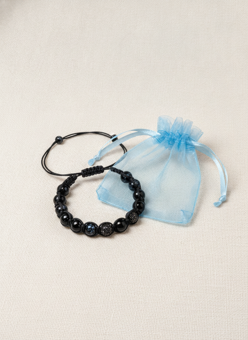 Elegant Black Beaded Bracelet - Studio Shot