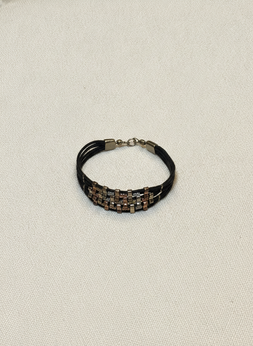 Beaded Black Strap Bracelet - Studio Shot