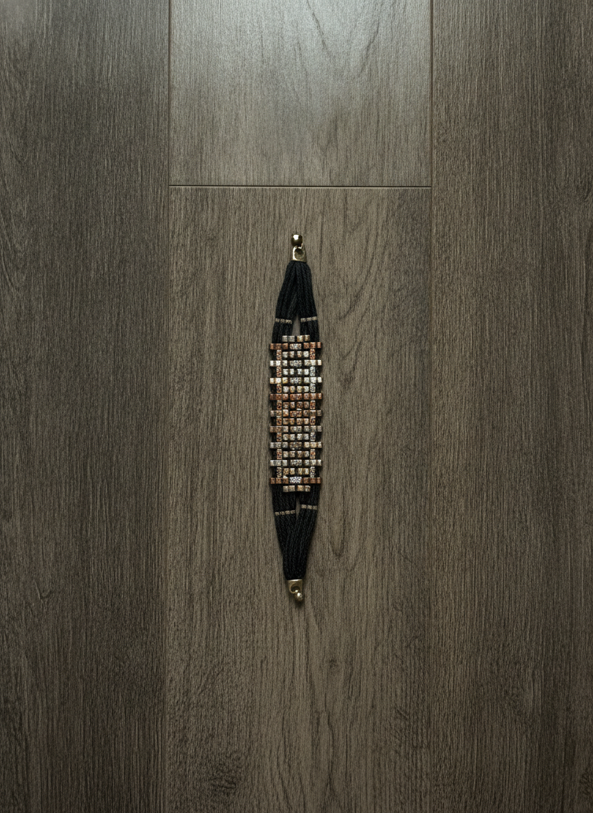 Beaded Black Strap Bracelet - Styled Flat-Lay