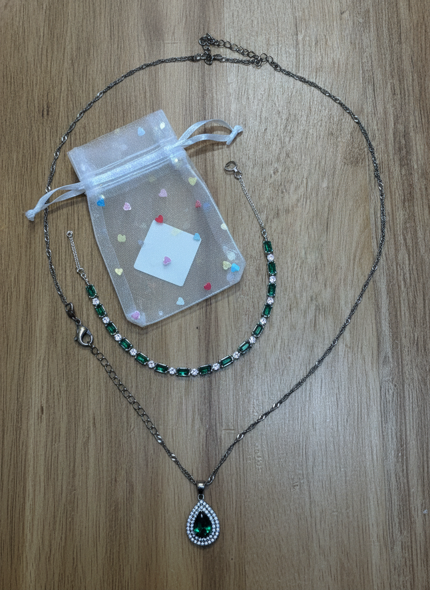 Heart Embellished Necklace Set - Styled Flat-Lay