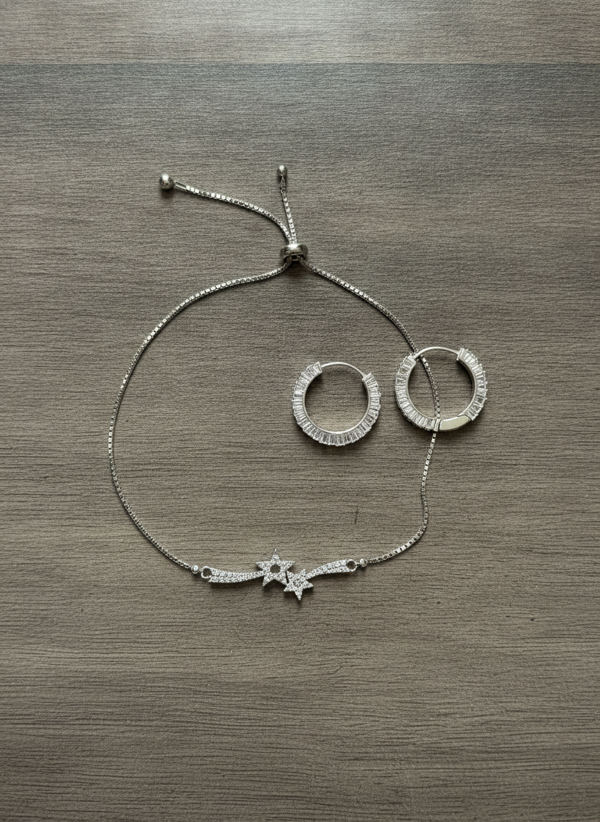 Arque Arte Colombia Star Bracelet and Earrings - Styled Flat-Lay