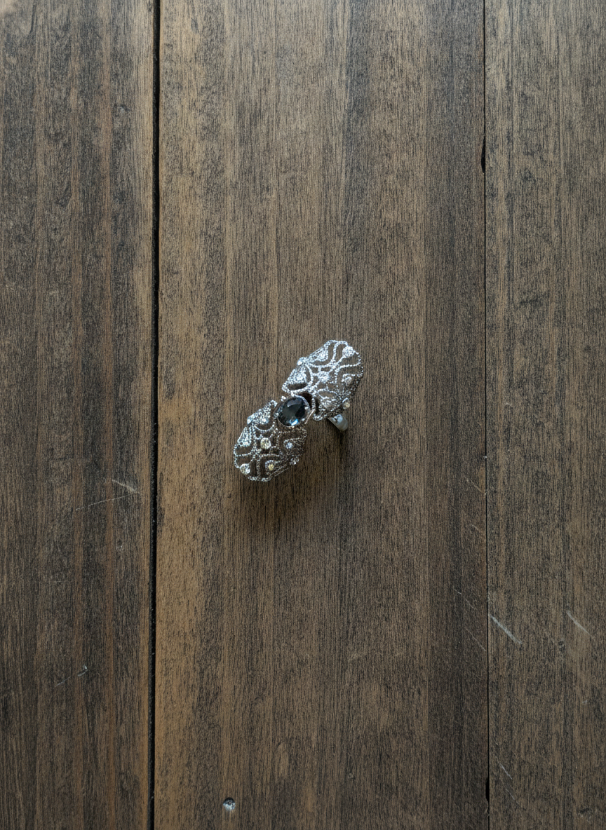 Unknown Brand Ornate Silver Ring - Styled Flat-Lay