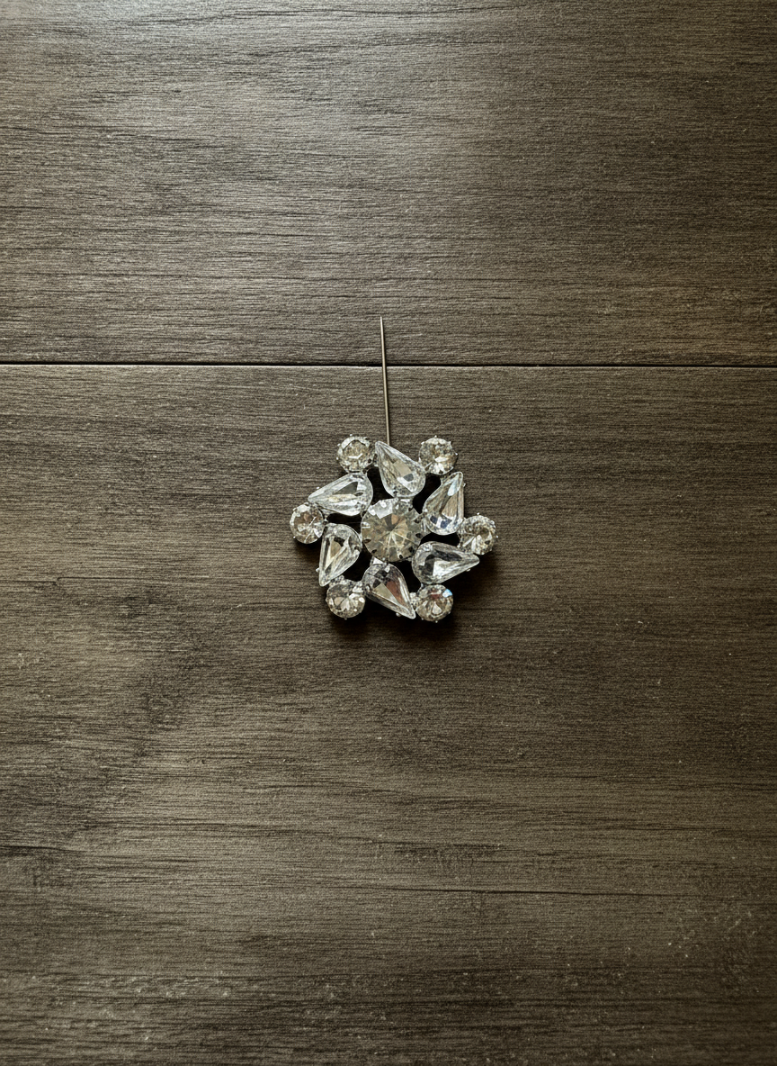Unique Crystal Floral Brooch Set - Styled Flat-Lay