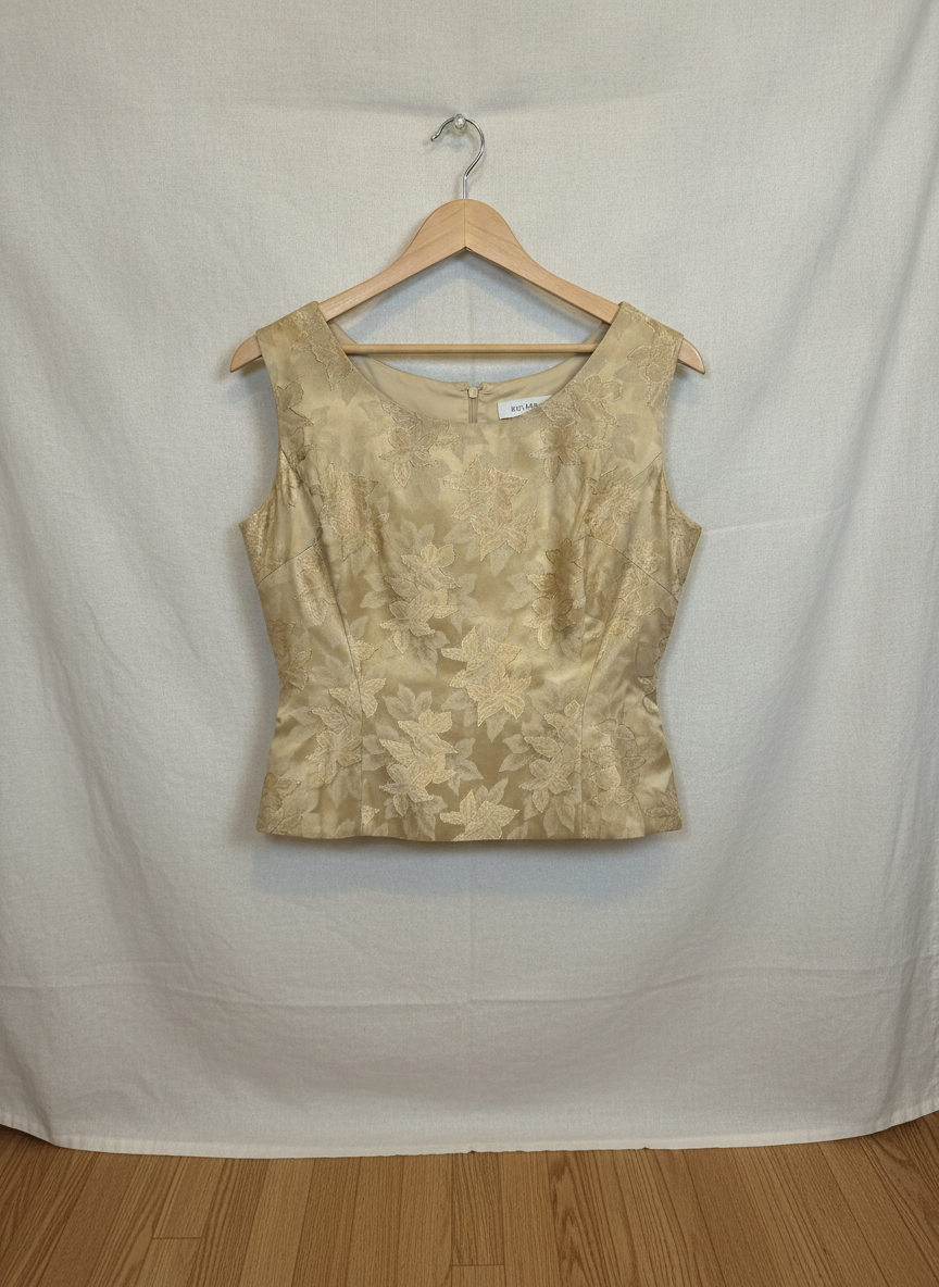 I. Magnin Gold Floral Brocade Top - Studio Shot