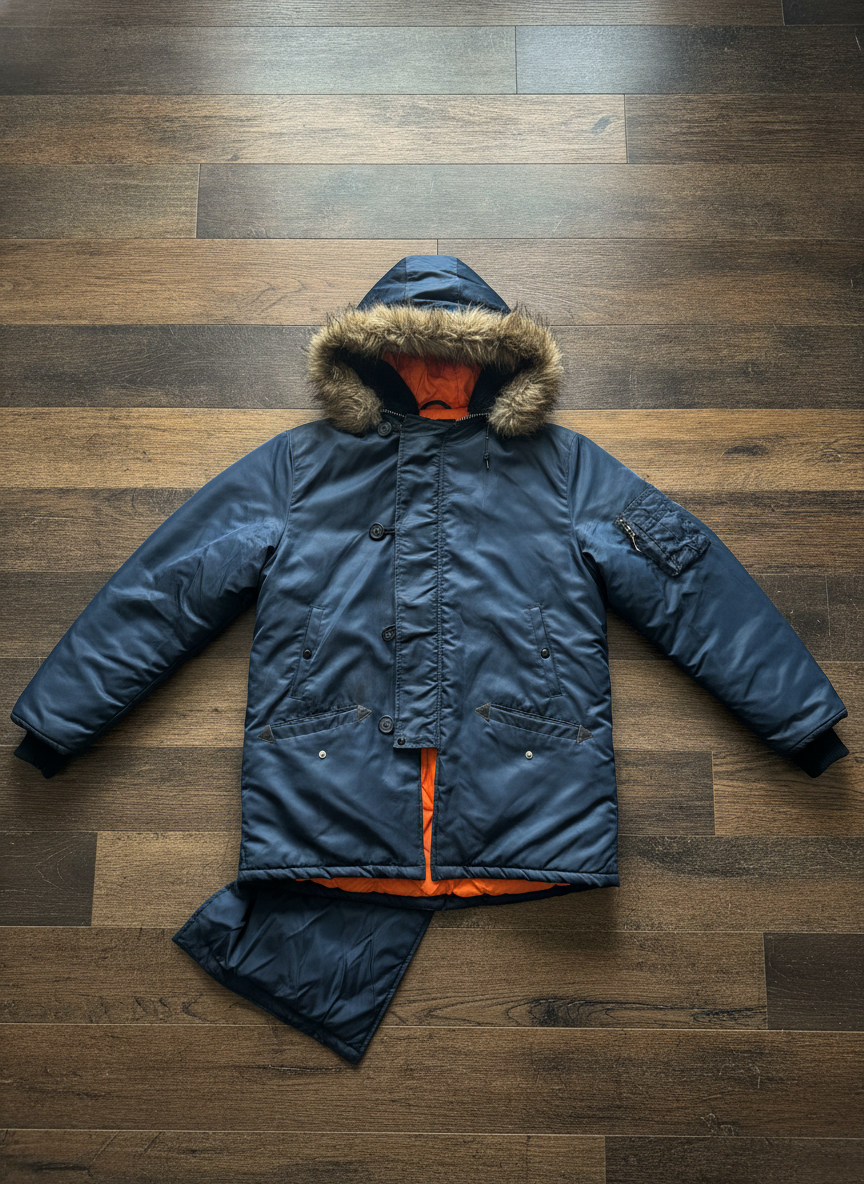 Unknown Brand Navy Parka Jacket - Styled Flat-Lay