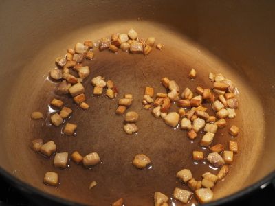 Frying Salt Pork Cubes