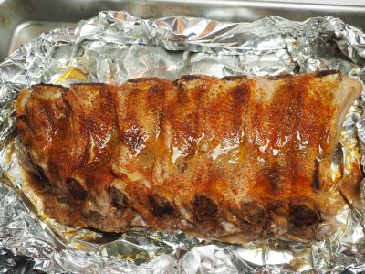 Cooked Ribs with Liquid Removed from the Foil