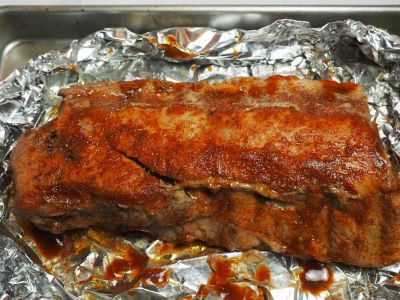 Meat Side of the Cooked Ribs before Adding Barbecue Sauce