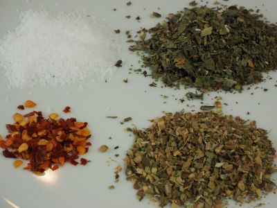 Red Pepper Flakes, Salt, Basil and Oregano