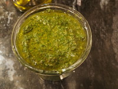 Basil Pesto with Oil on Top