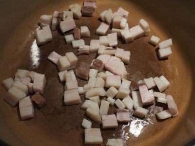 Add Salt Pork Cubes to Medium Hot Pan